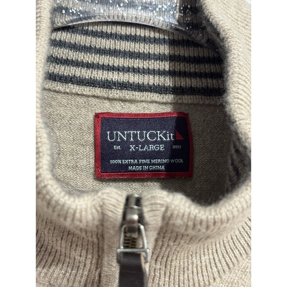 UNTUCKIit 1/4 Zip Pullover Sweater Mens Khaki Extra FINE Merino Wool Size XL - Picture 4 of 8